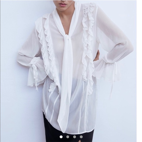 Tied ruffle blouse semi-sheer Zimmerman style - Picture 2 of 7